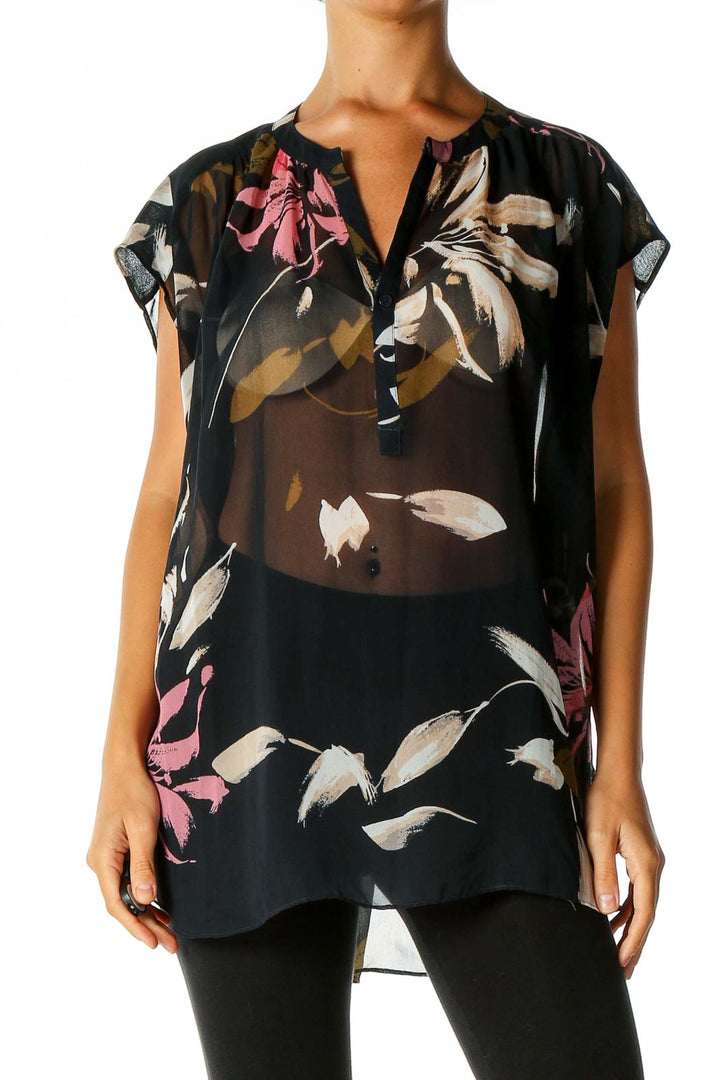 Blue Graphic Print Casual Blouse