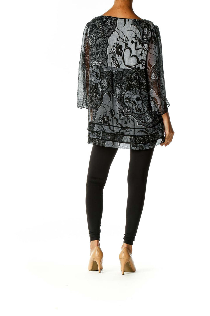 Black Graphic Print Bohemian Blouse
