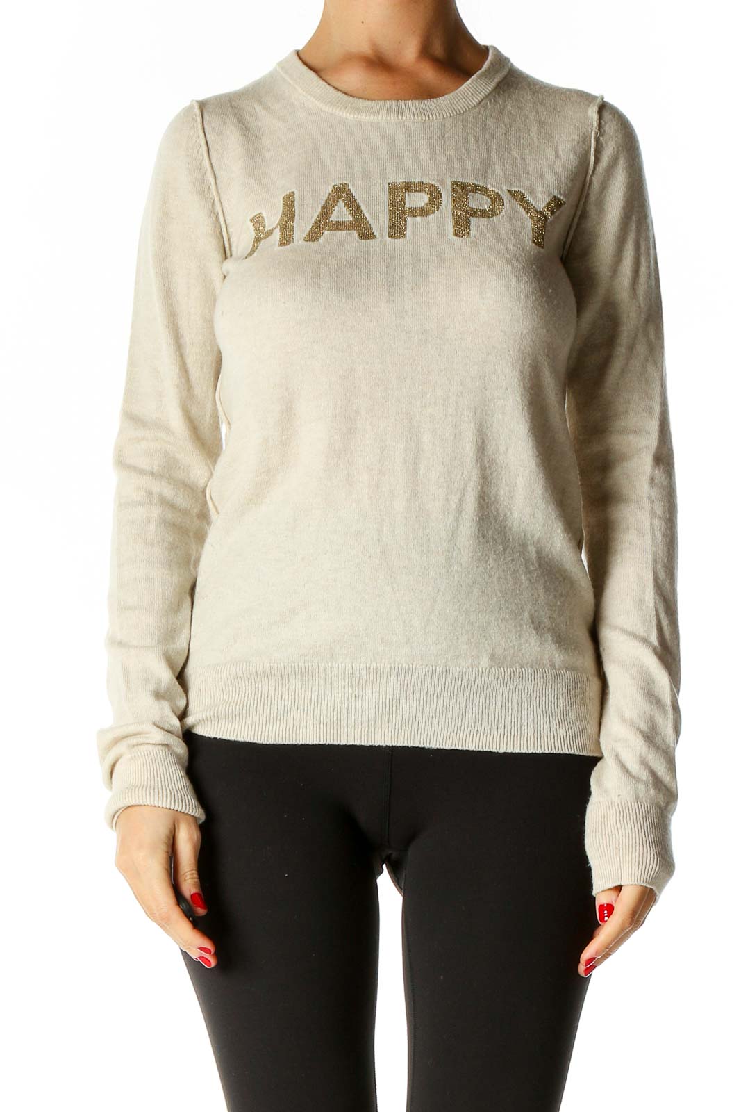 Beige Graphic Print All Day Wear Sweater