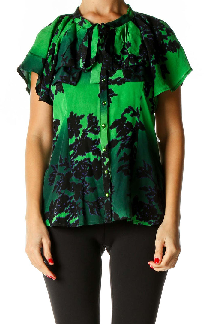 Green Floral Print All Day Wear Blouse
