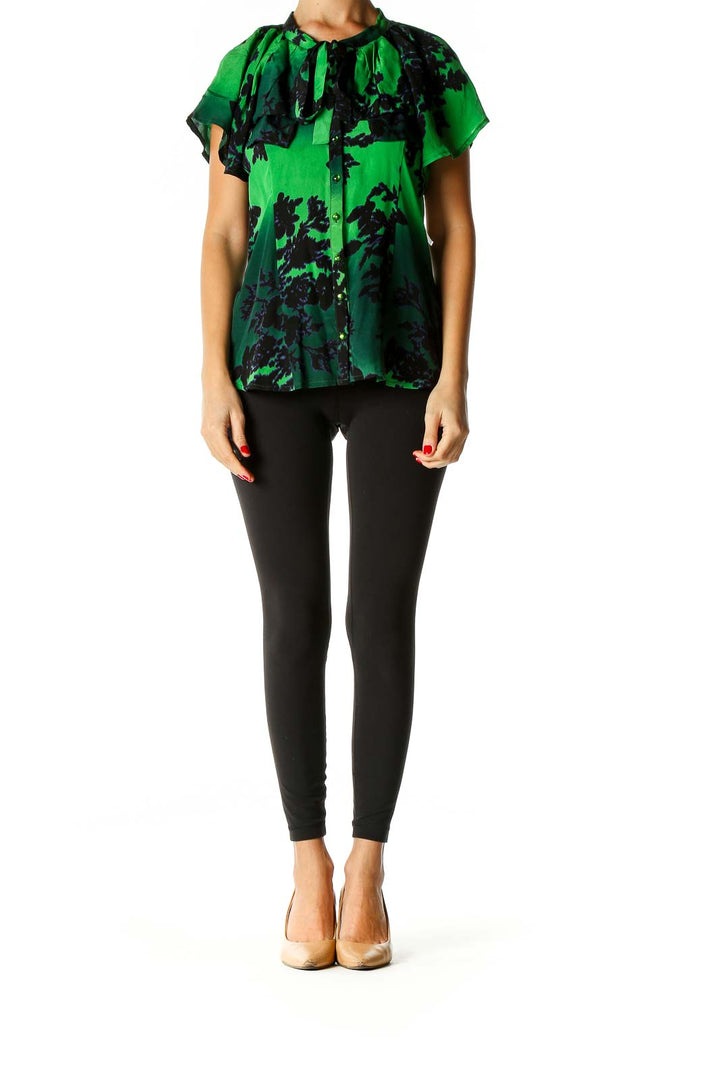 Green Floral Print All Day Wear Blouse