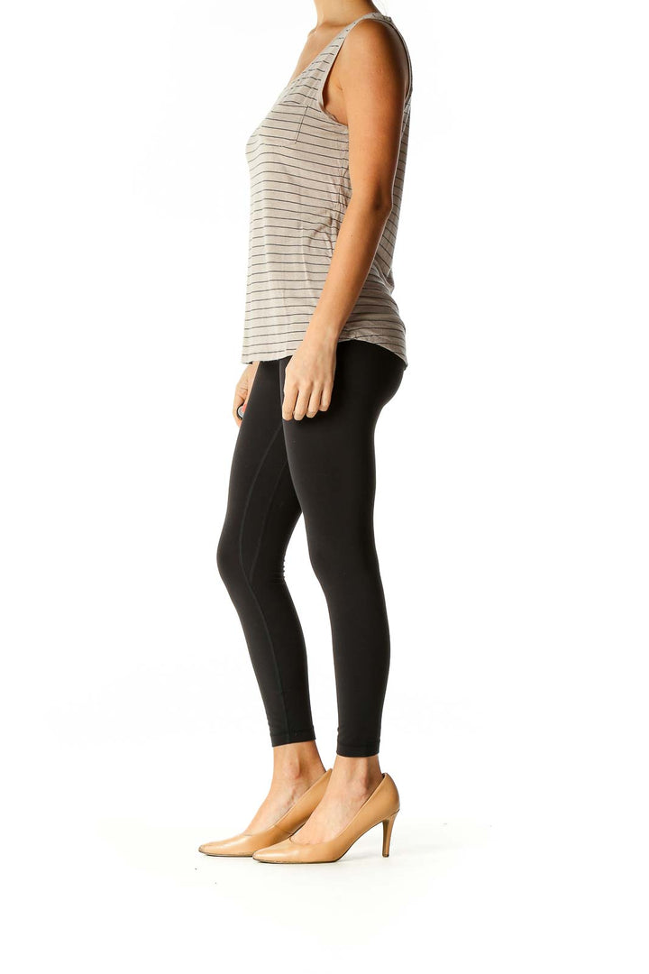 Beige Striped Casual Tank Top