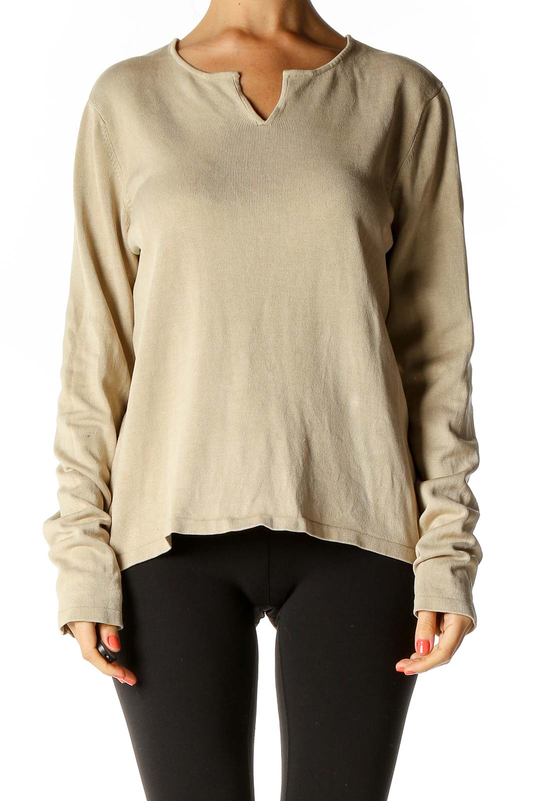 Beige Textured All Day Wear Sweater