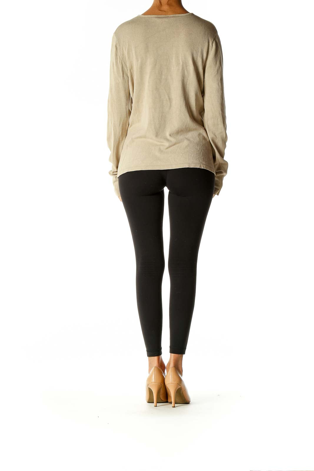 Beige Textured All Day Wear Sweater