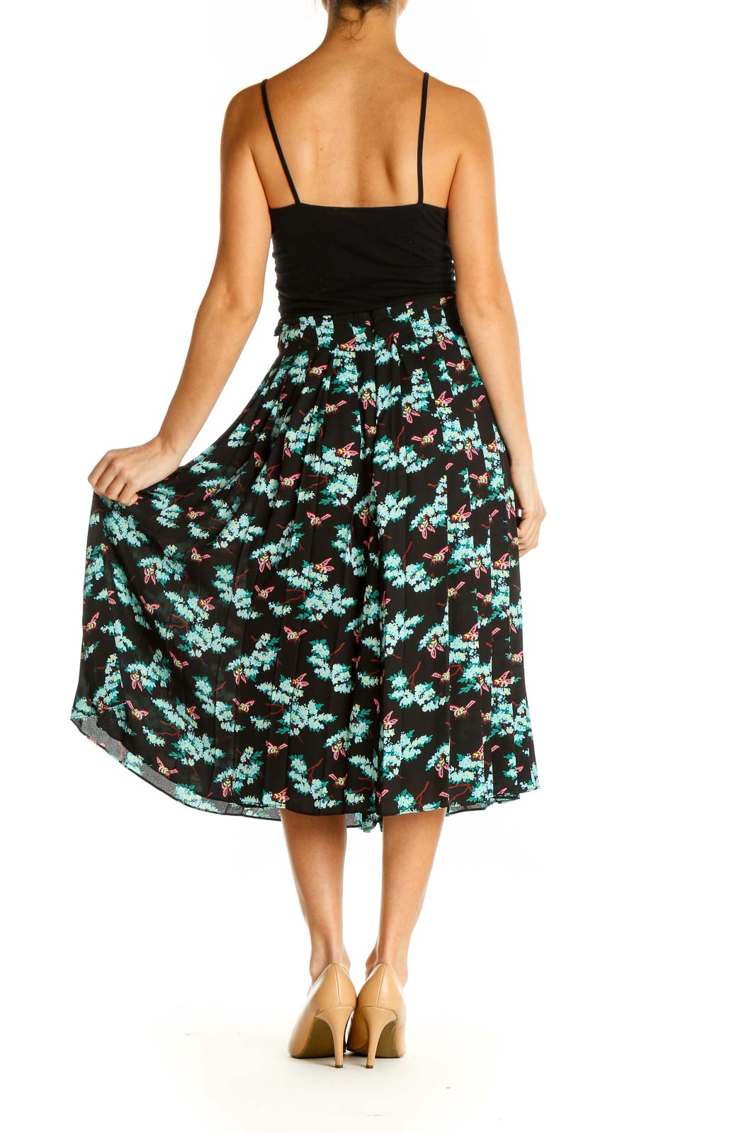 Black Printed Brunch A-Line Skirt