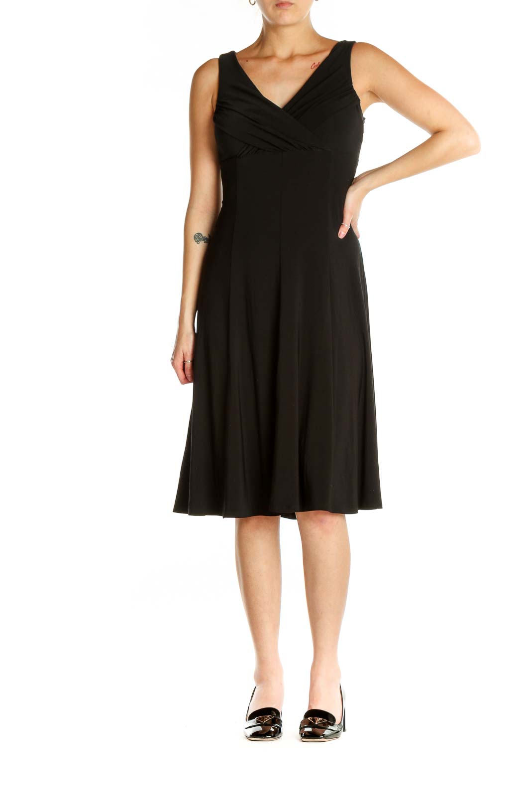 Black Solid Classic Fit & Flare Dress