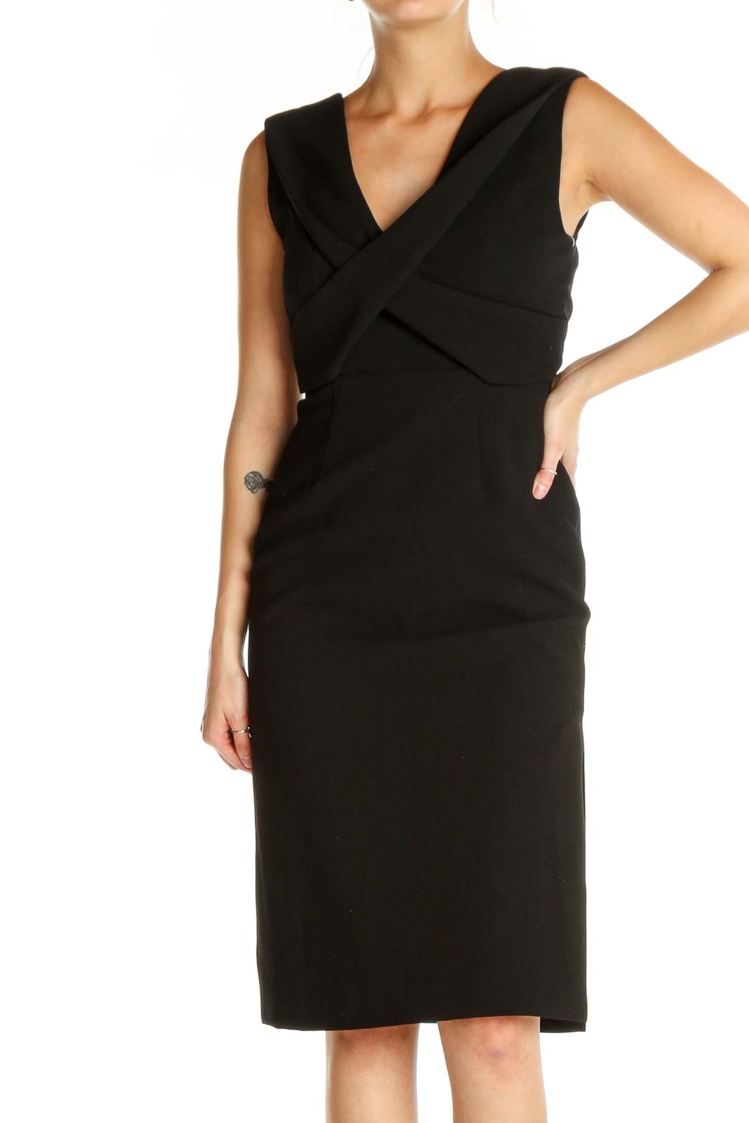 Black Solid Work Sheath Dress