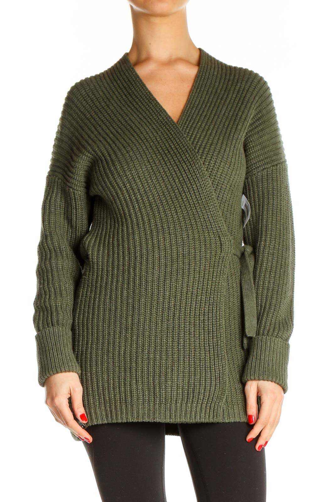 Green Textured All Day Wear Sweater