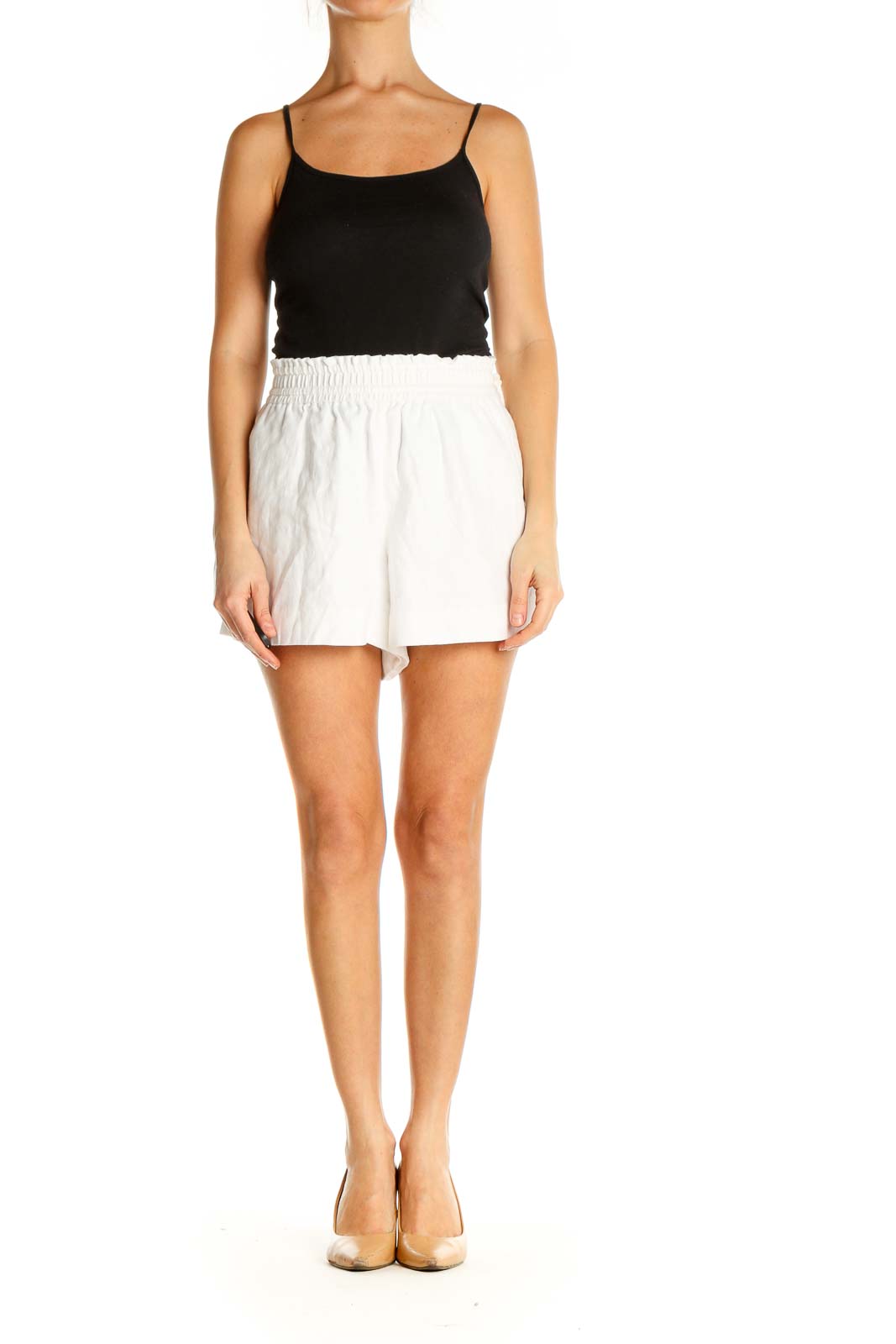 White Solid Chic Shorts