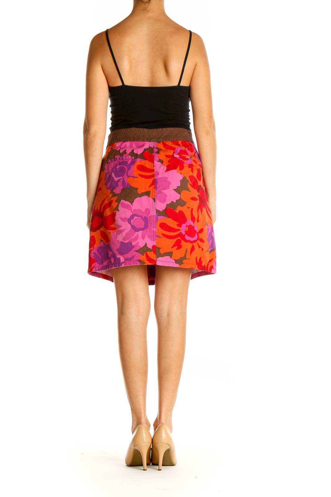 Orange Printed Chic A-Line Skirt