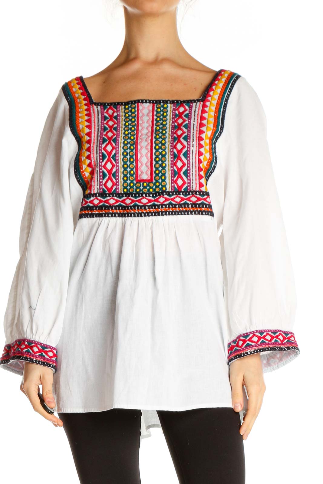 White Textured Bohemian Blouse