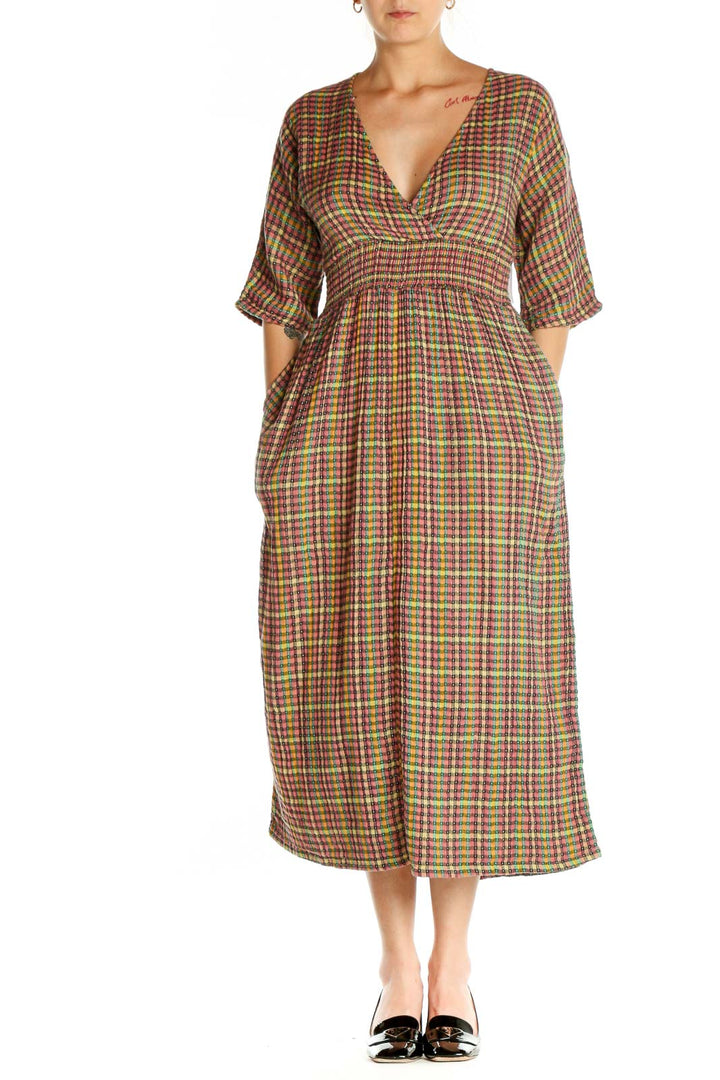 Pink Checkered Work Fit & Flare Dress