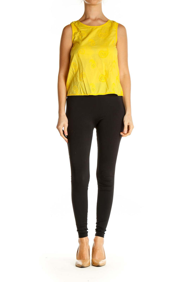 Yellow Solid Casual Tank Top