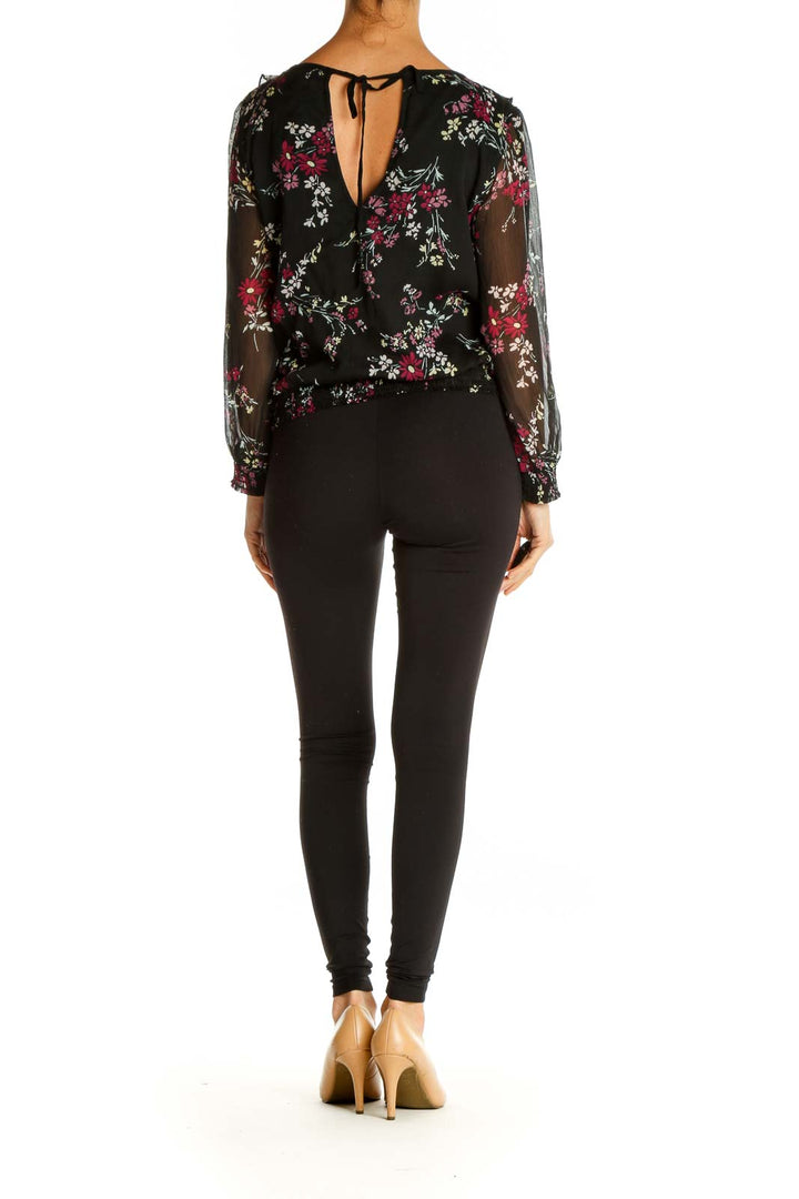 Black Floral Print Brunch Blouse