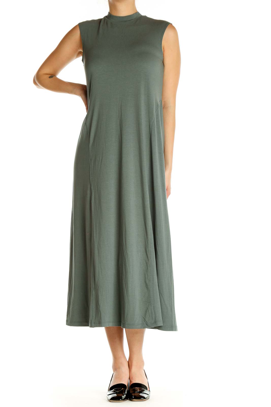 Green Solid Classic Fit & Flare Dress