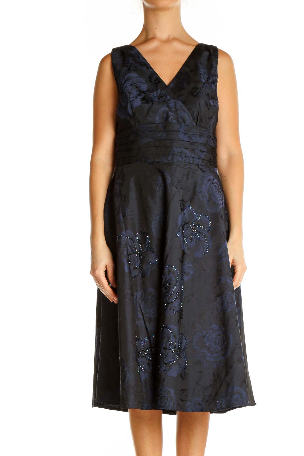 Blue Floral Classic Fit & Flare Dress