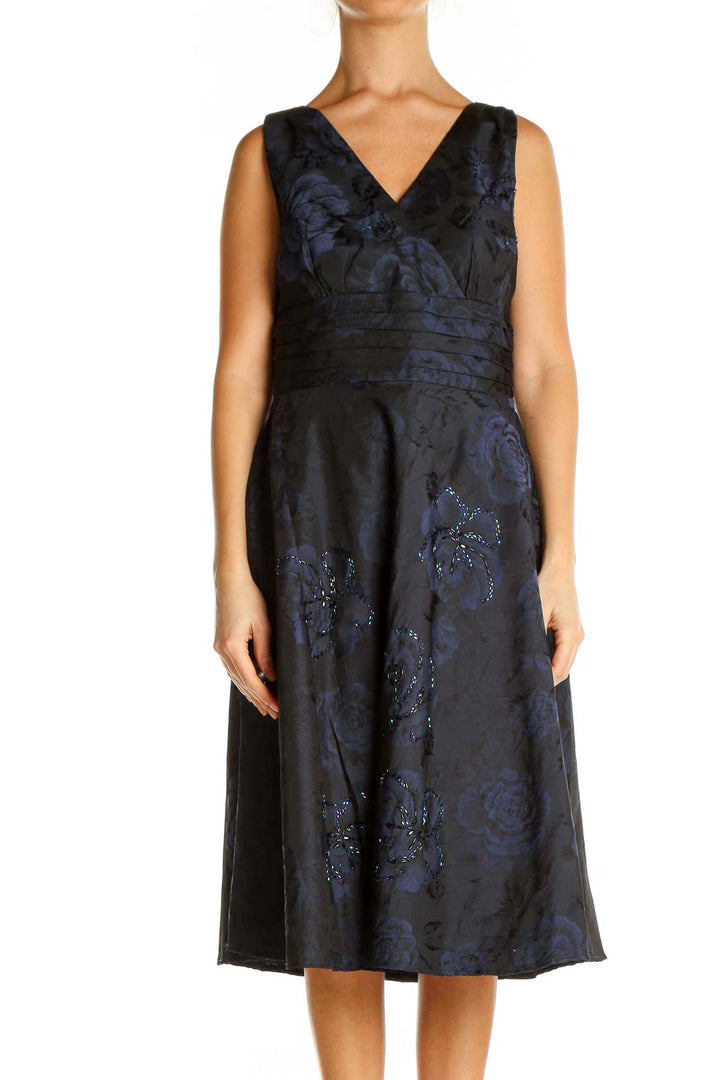 Blue Floral Classic Fit & Flare Dress
