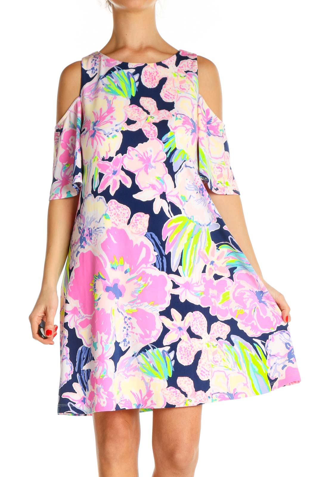 Pink Floral Print Holiday Fit & Flare Dress