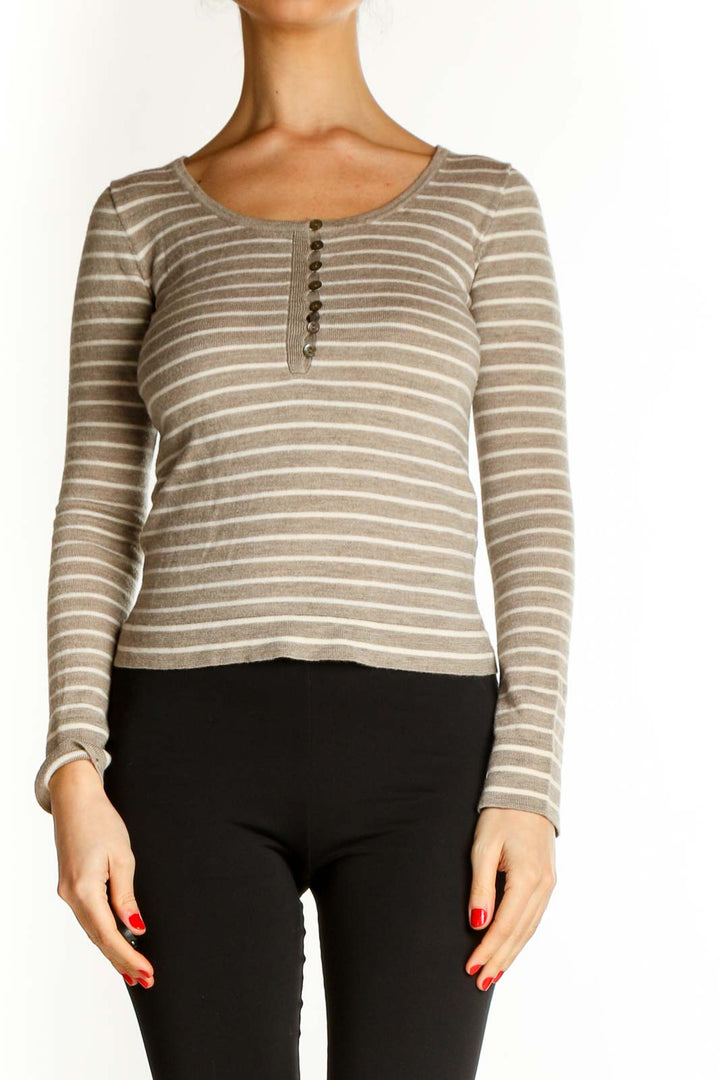Beige Striped All Day Wear T-Shirt