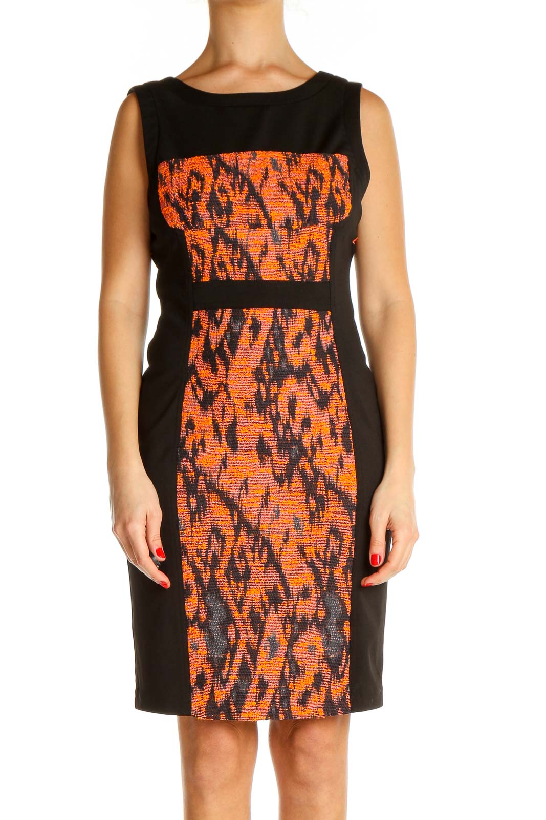 Orange Printed Retro Sheath Dress