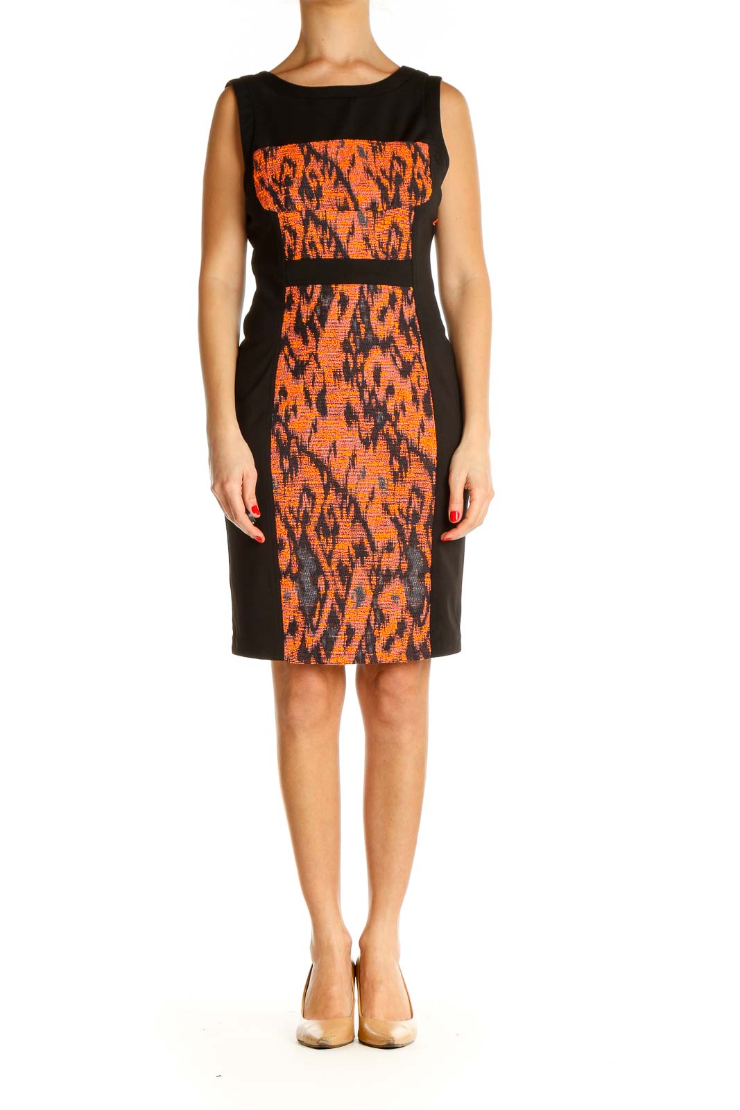 Orange Printed Retro Sheath Dress