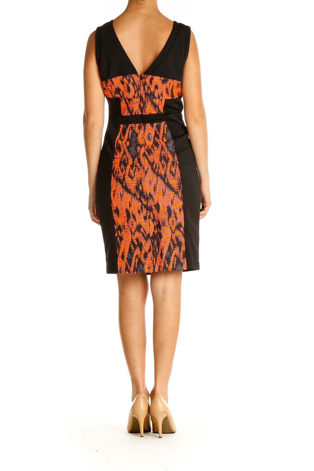Orange Printed Retro Sheath Dress