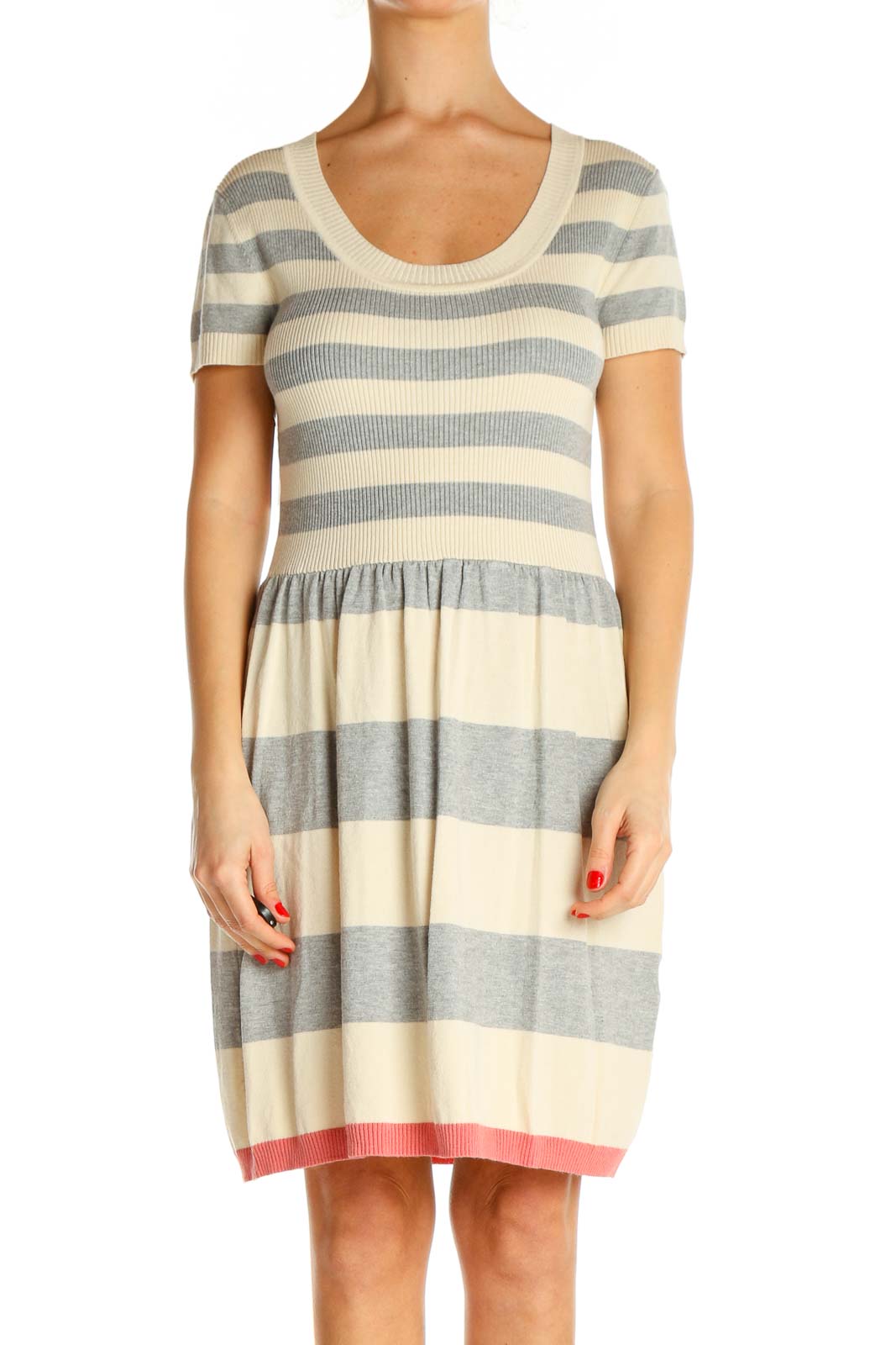 Beige Striped Day Fit & Flare Dress
