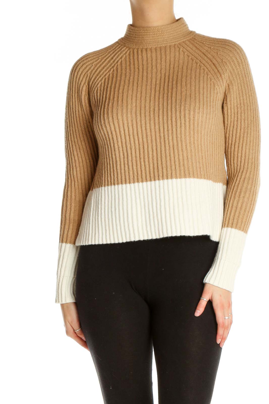 Beige Colorblock All Day Wear Sweater