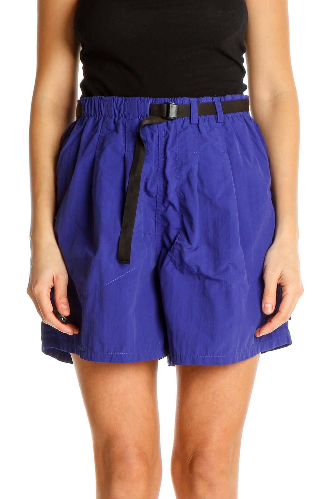 Blue Solid Retro Shorts