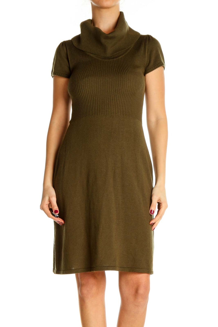 Brown Solid Classic Sheath Dress