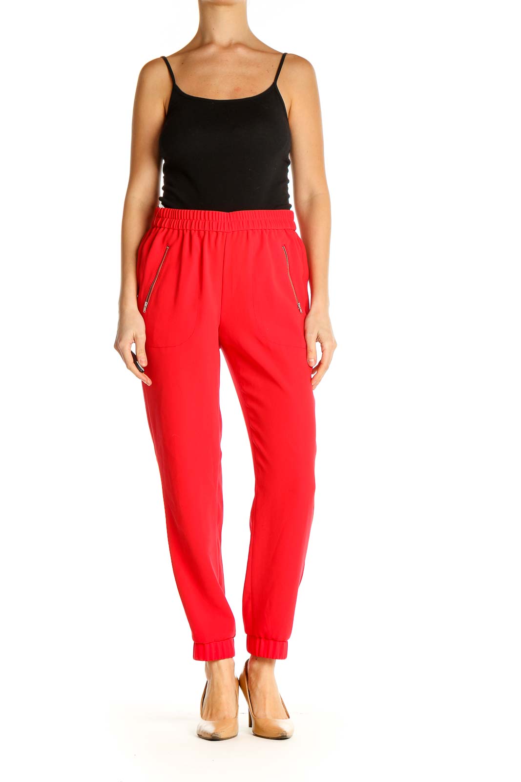Red Solid Casual Trousers