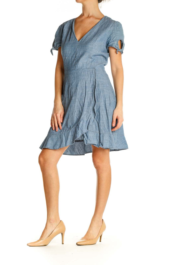 Blue Solid Day Fit & Flare Dress