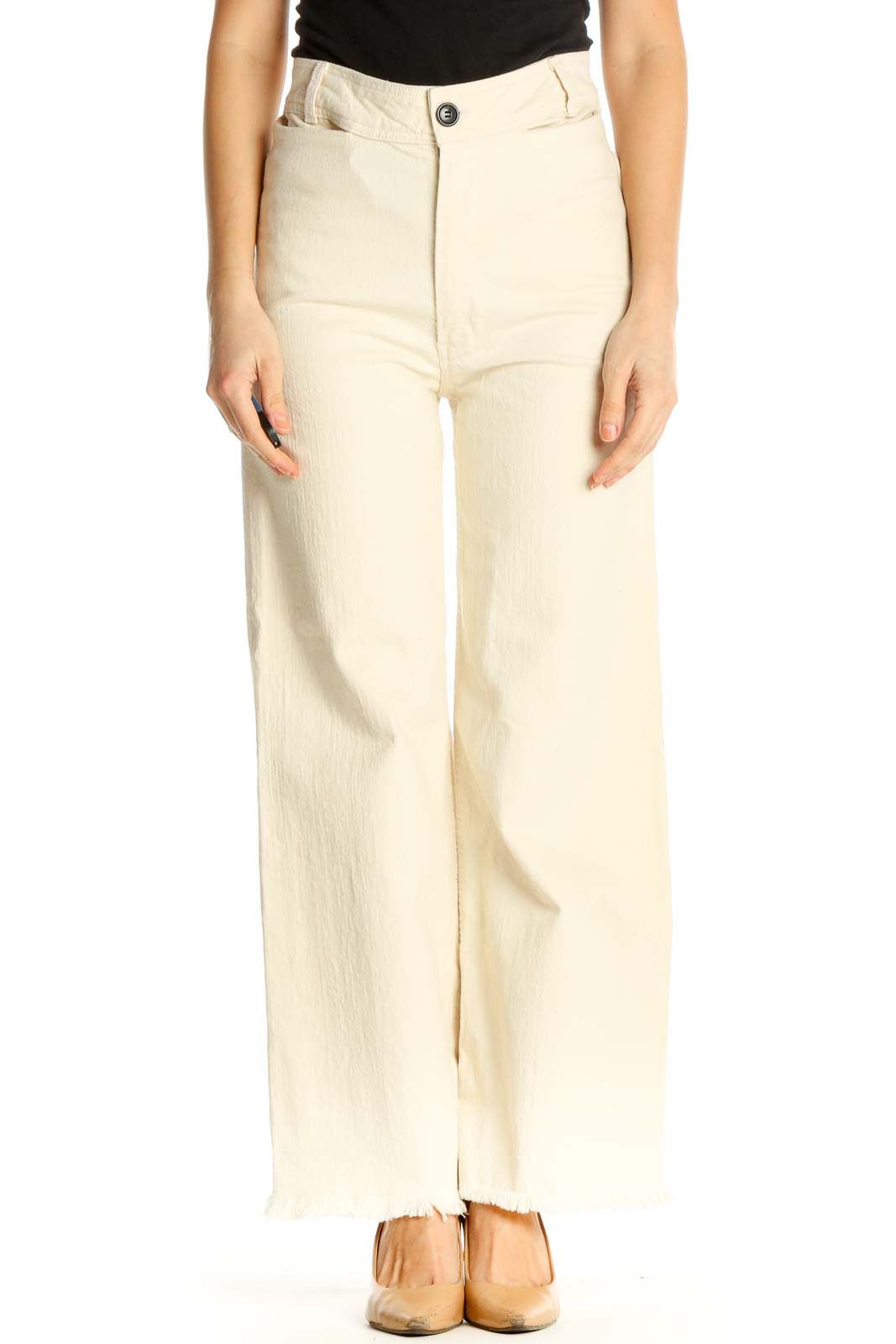 Beige Solid Casual Trousers