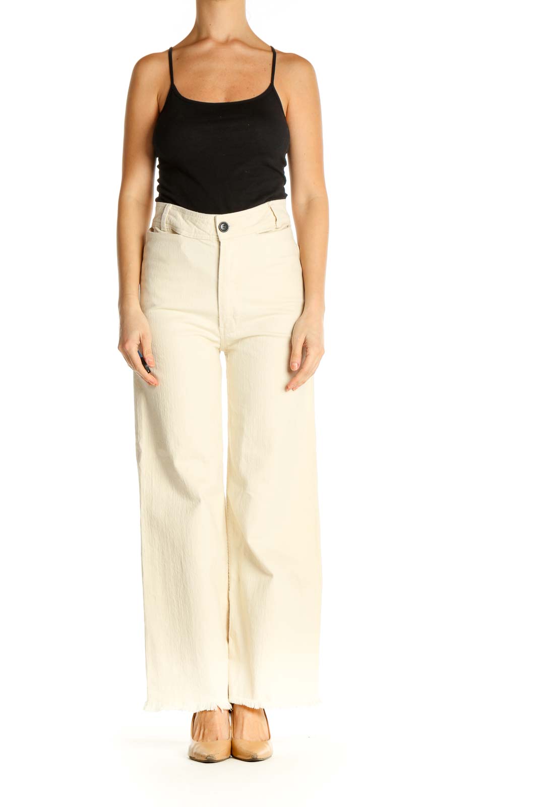 Beige Solid Casual Trousers