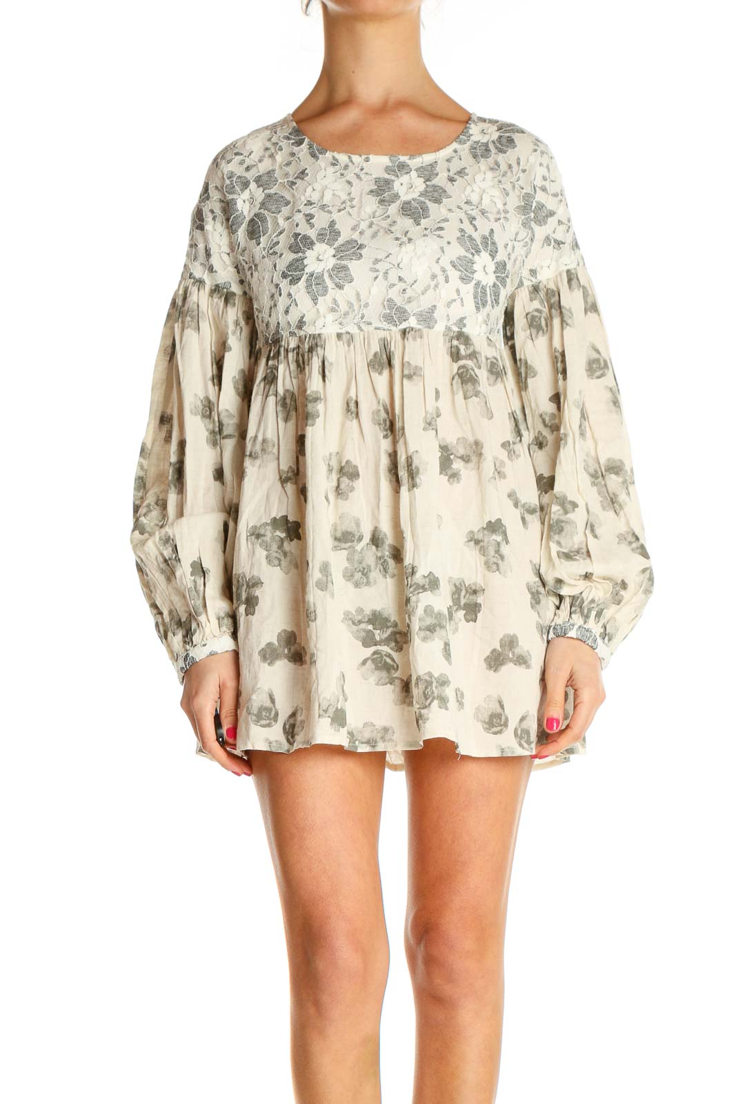 Beige Floral Print All Day Wear Blouse