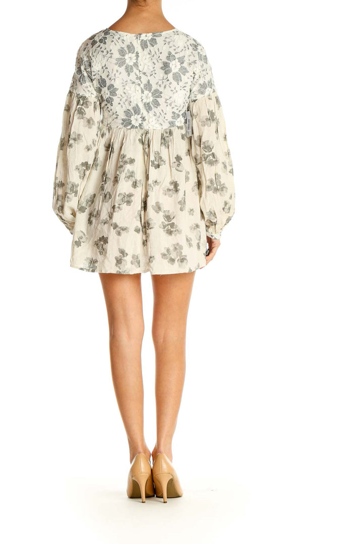 Beige Floral Print All Day Wear Blouse