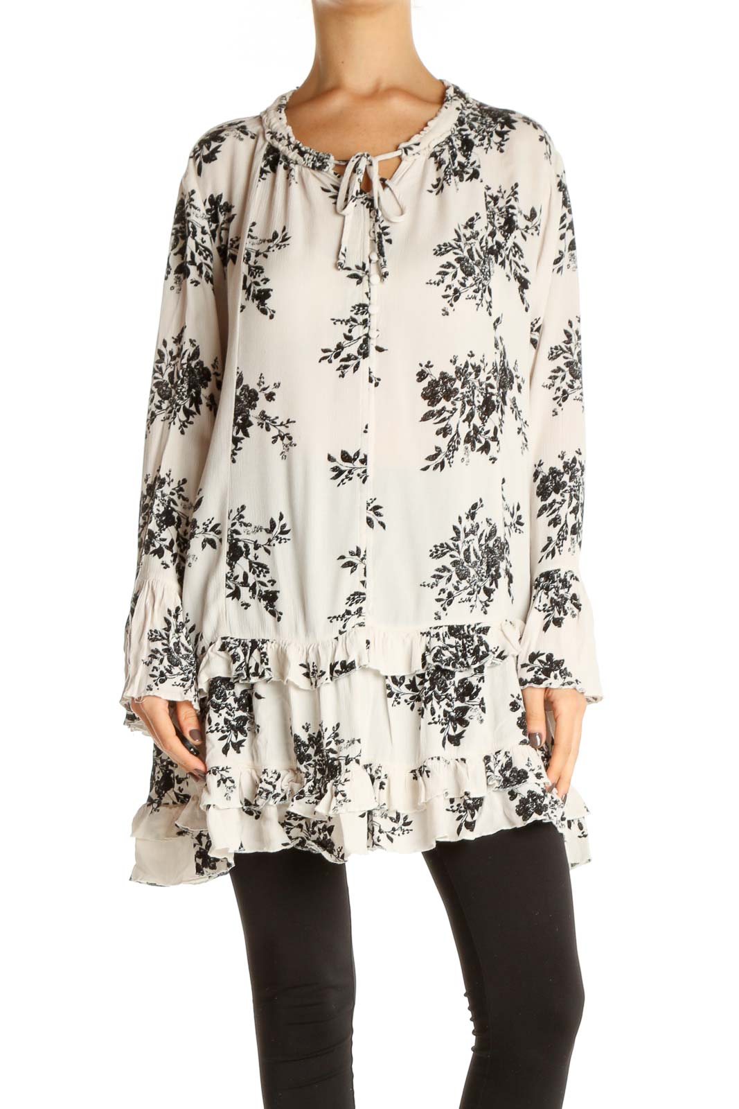 Beige Floral Print Shift Dress