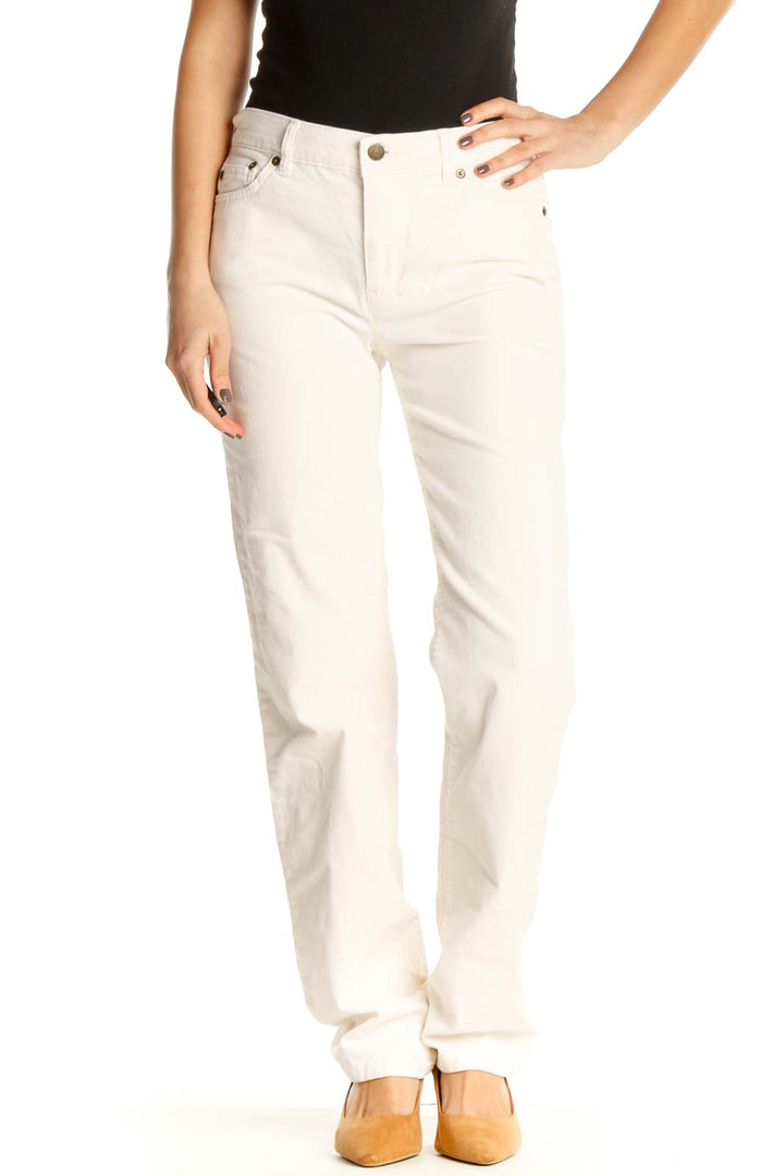 Beige Straight Leg Jeans