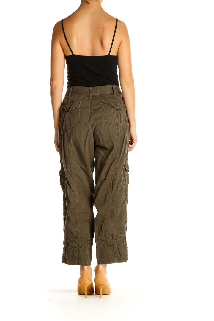 Green Solid Retro Cargos Pants