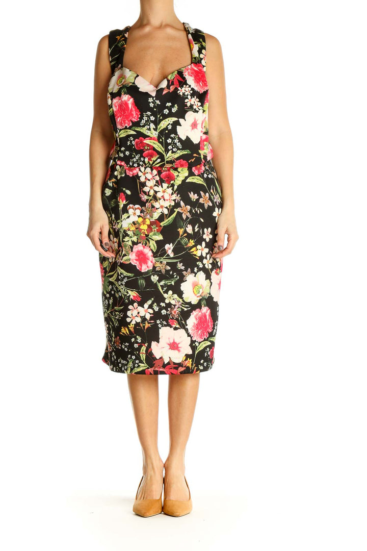 Brown Floral Print Day Sheath Dress
