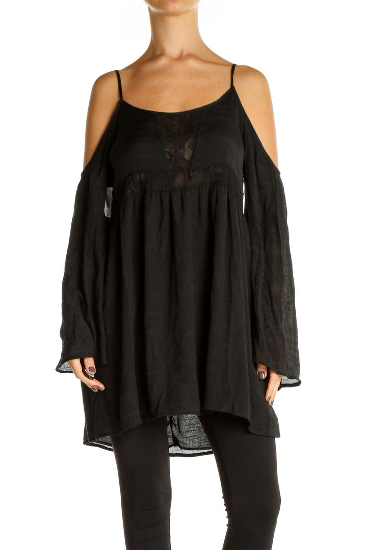 Black Solid Bohemian Top