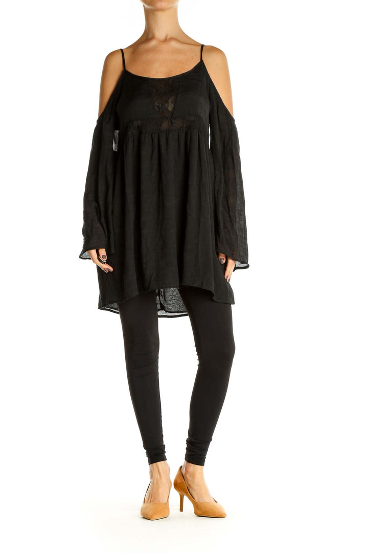 Black Solid Bohemian Top