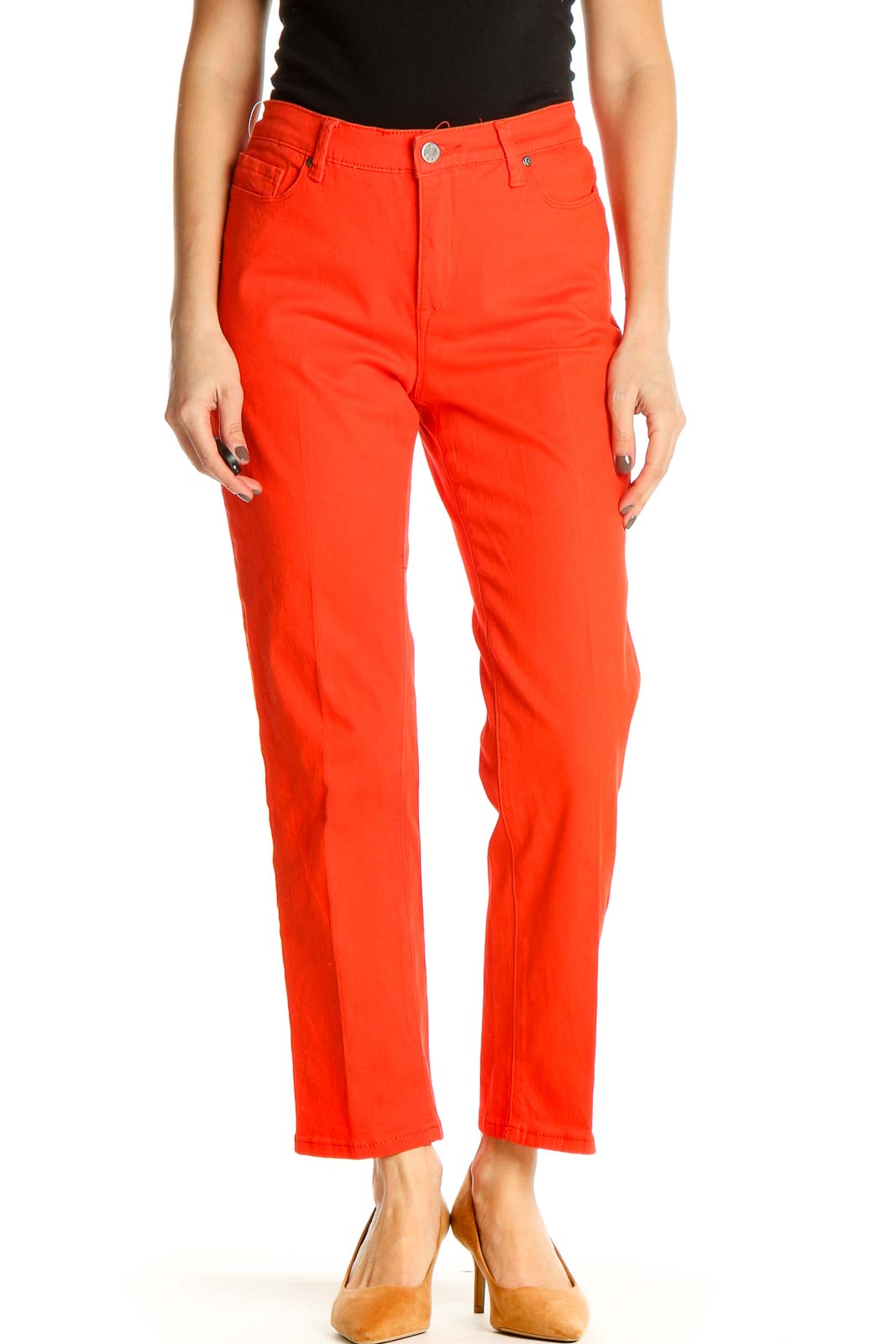 Red Solid Casual Trousers