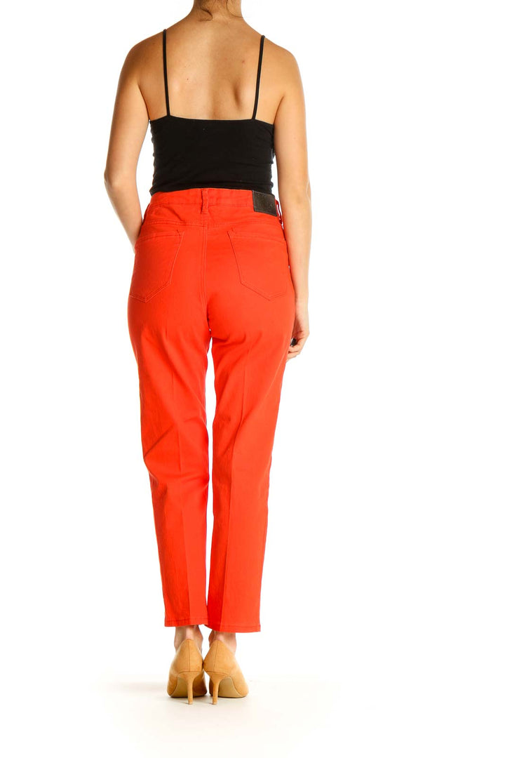 Red Solid Casual Trousers