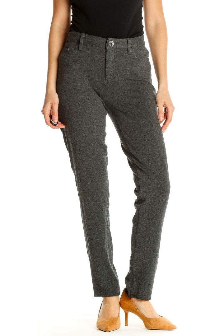 Gray Textured Casual Trousers