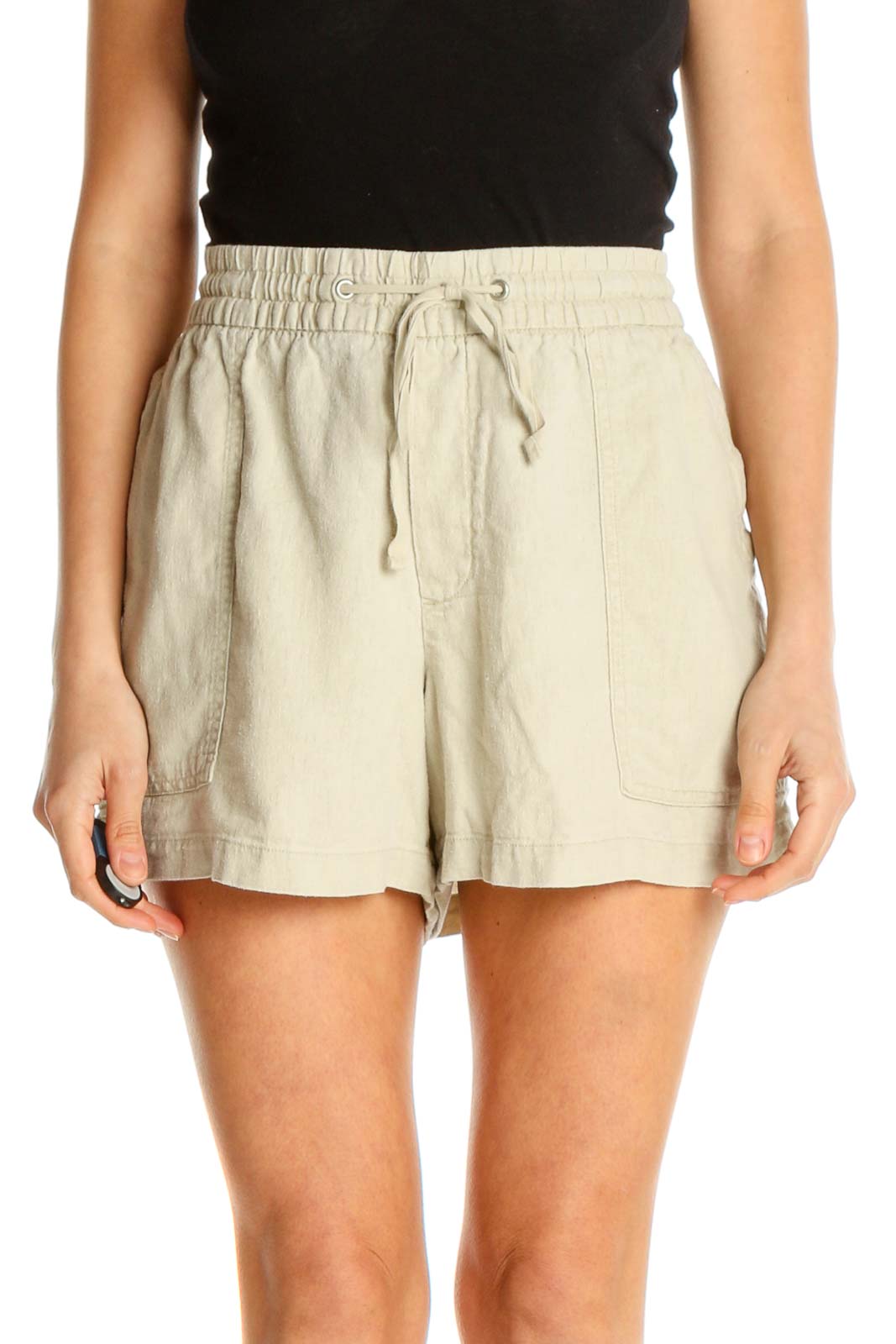 Beige Solid Casual Shorts
