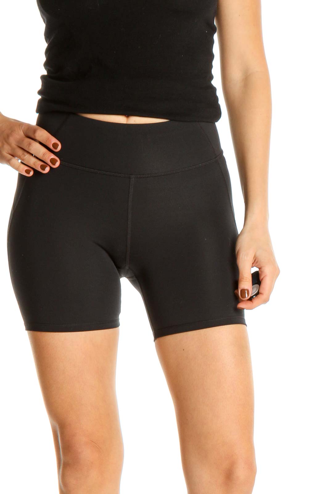 Black Solid Activewear Shorts