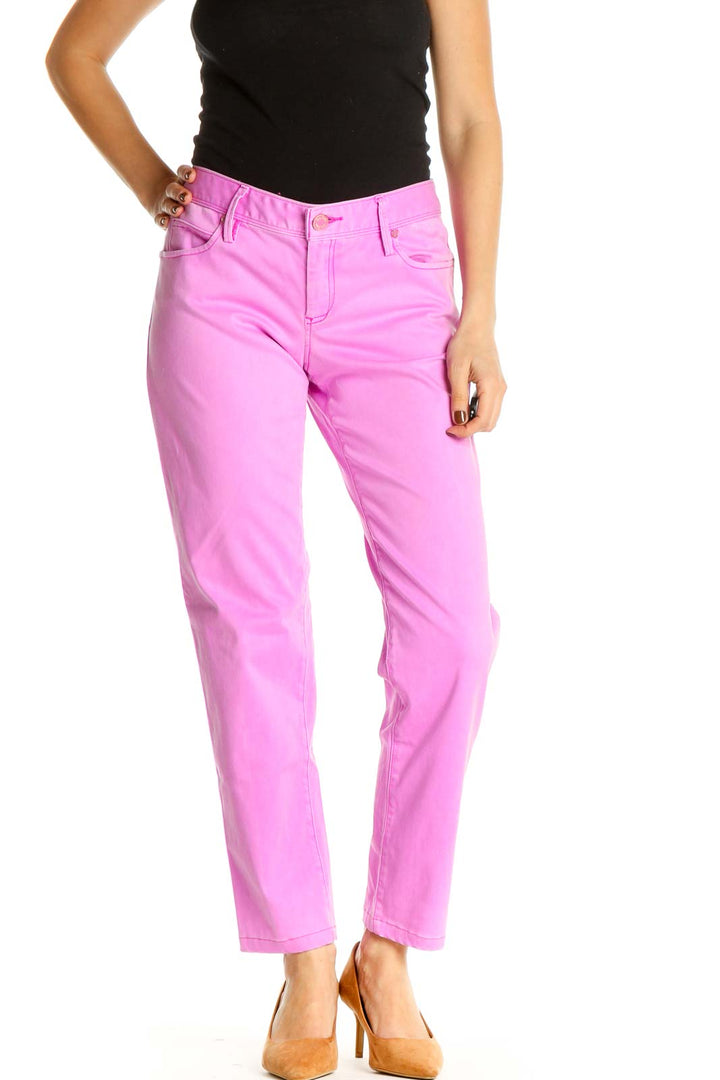 Pink Solid Casual Trousers