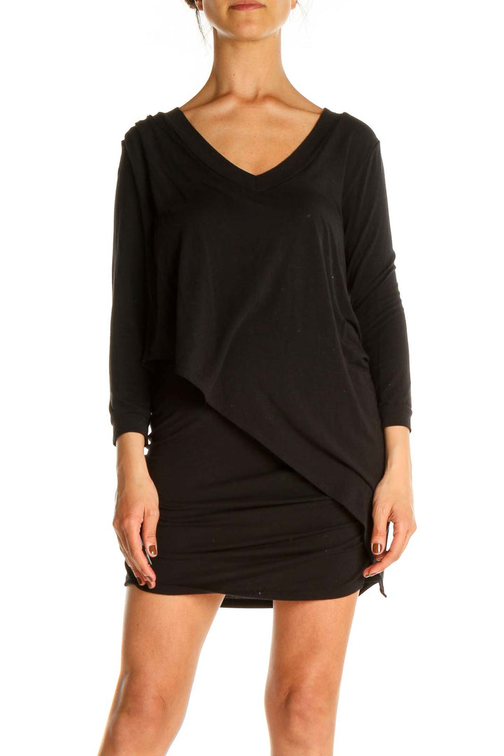 Black Solid Day Sheath Dress