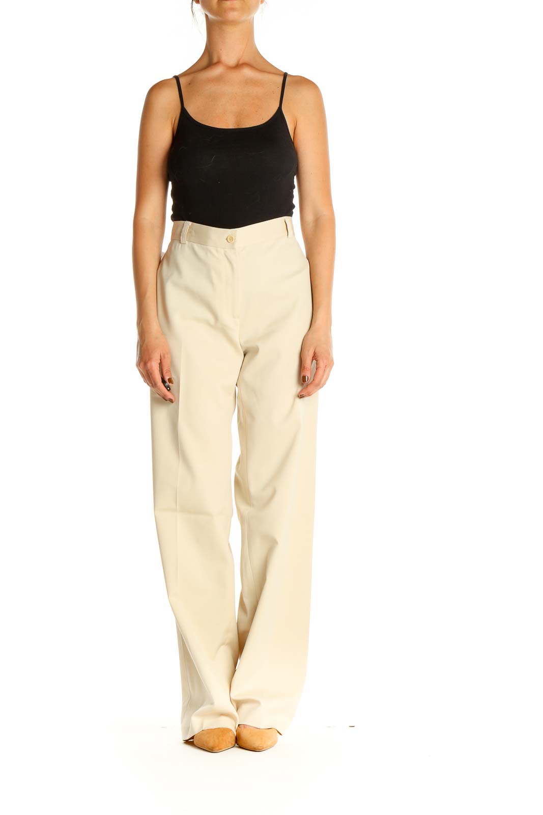 Beige Printed All Day Wear Trousers